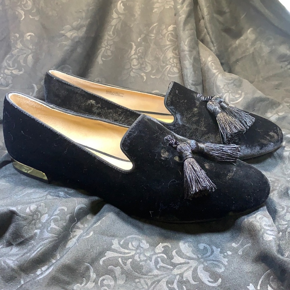 Black crushed velvet loafers